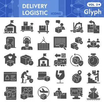 Delivery solid icon set, logistic symbols set collection or vector sketches Stock Illustration