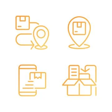 Delivery stages pixel perfect gradient linear vector icons set Stock Illustration