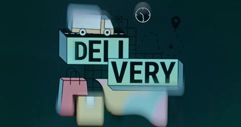 Delivery text on road, concept of delivering service Stock Footage 310843391