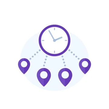 Delivery time icon with destination marks and clock Stock Illustration