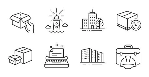 Delivery timer, Hold box and Lighthouse icons set. Vector Stock Illustration