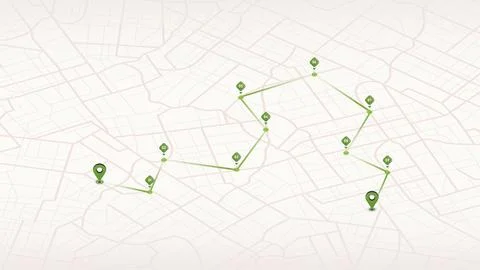 Delivery track information on isometric map. Route between multiple markers on Stock Illustration