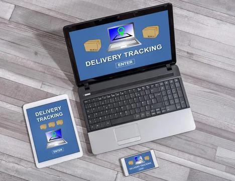 Delivery tracking concept on different devices Foto stock