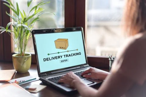 Delivery tracking concept on a laptop screen Stock Photos