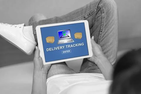 Delivery tracking concept on a tablet Stock Photos