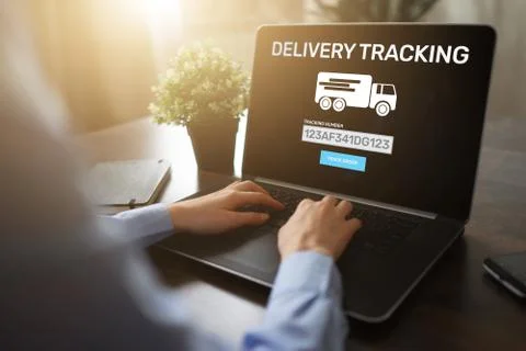 Delivery tracking form on device screen. E-commerce and business concept. Foto stock