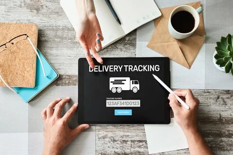 Delivery tracking form on device screen. E-commerce and business concept Stock Photos