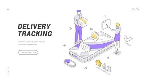 Delivery Tracking Isometric Vector Illustration Logistics Banner Template Stock Illustration