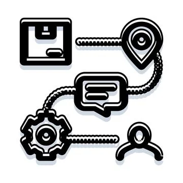 Delivery tracking process with customer support icons Stock Illustration