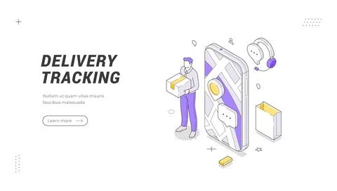 Delivery Tracking Service Isometric Vector Illustration For A Logistics Web.. 스톡 일러스트