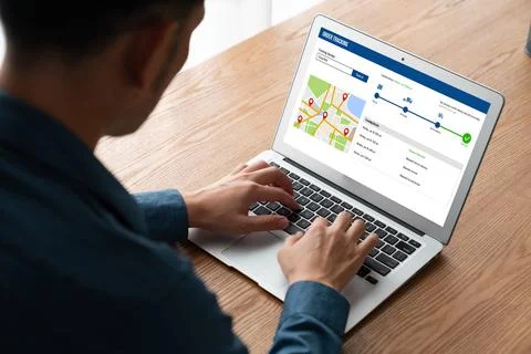 Delivery tracking system for e-commerce and modish online business Stock Photos