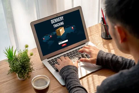 Delivery tracking system for e-commerce and modish online business Stock Photos