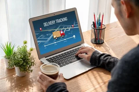 Delivery tracking system for e-commerce and modish online business Fotos Stock