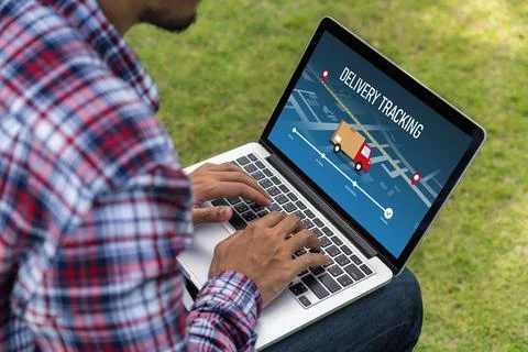 Delivery tracking system for e-commerce and modish online business Foto stock