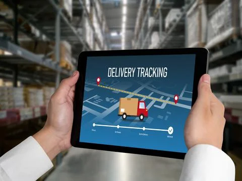 Delivery tracking system for e-commerce and modish online business Foto stock