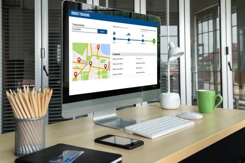 Delivery tracking system for e-commerce and modish online business Foto stock