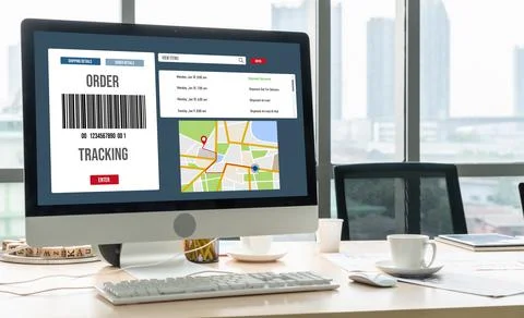 Delivery tracking system for e-commerce and modish online business Fotos Stock