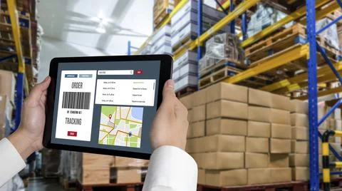 Delivery tracking system for e-commerce and modish online business Stock Photos