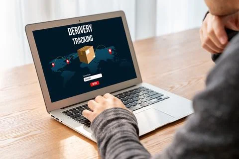 Delivery tracking system for e-commerce and modish online business Fotos Stock