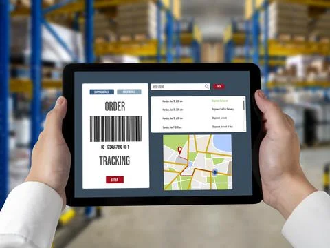 Delivery tracking system for e-commerce and modish online business Foto stock