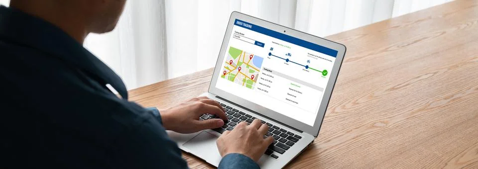 Delivery tracking system for e-commerce and modish online business Stock Photos