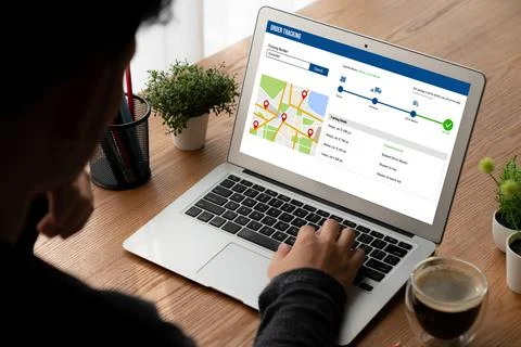 Delivery tracking system for e-commerce and modish online business Stock Photos