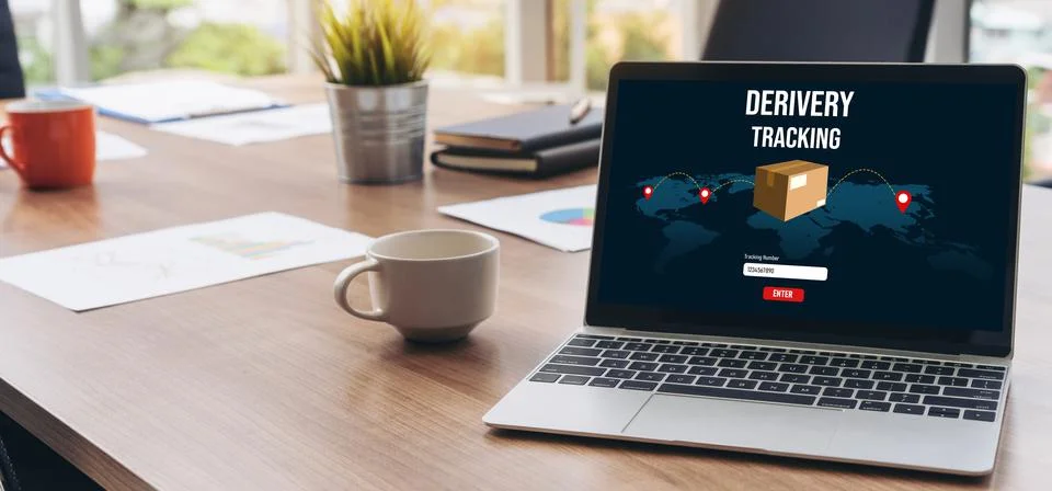 Delivery tracking system for e-commerce and modish online business Foto stock