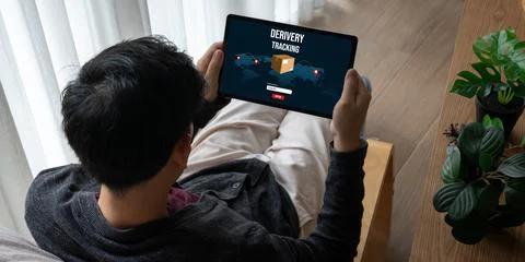 Delivery tracking system for e-commerce and modish online business Stock Photos