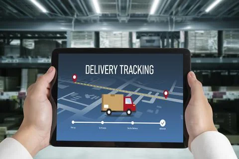Delivery tracking system for e-commerce and modish online business Foto stock