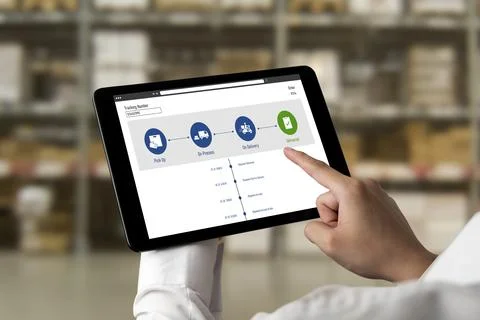 Delivery tracking system for e-commerce and modish online business Stock Photos