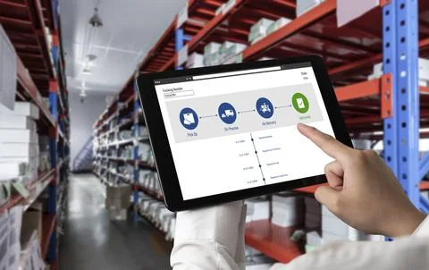 Delivery tracking system for e-commerce and modish online business Stock Photos