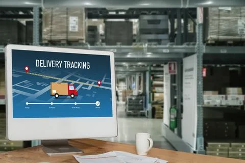 Delivery tracking system for e-commerce and modish online business Stock Photos