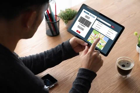 Delivery tracking system for e-commerce and modish online business Stock Photos