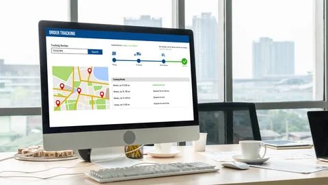 Delivery tracking system for e-commerce and modish online business Stock Photos