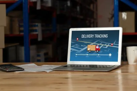 Delivery tracking system for e-commerce and modish online business Stock Photos