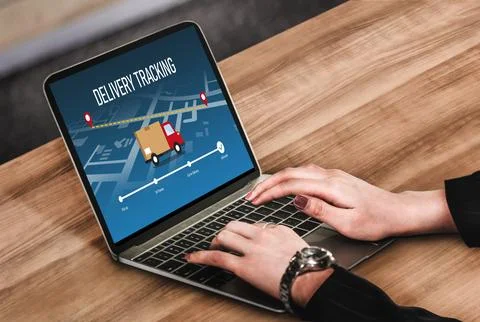 Delivery tracking system for e-commerce and modish online business Foto stock