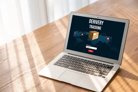 Delivery tracking system for e-commerce and modish online business Stock Photos