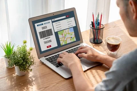 Delivery tracking system for e-commerce and modish online business Stock Photos
