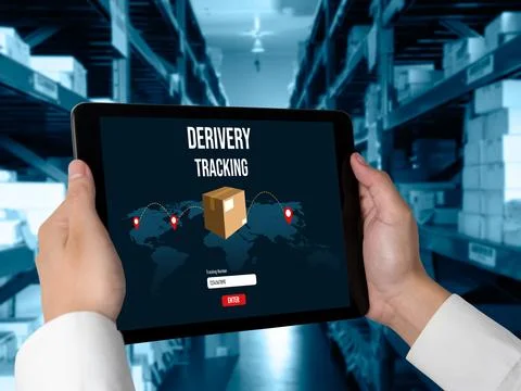 Delivery tracking system for e-commerce and modish online business Stock Photos