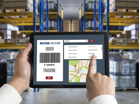 Delivery tracking system for e-commerce and modish online business Fotos Stock