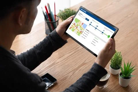 Delivery tracking system for e-commerce and modish online business Stock Photos