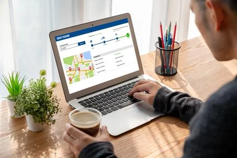 Delivery tracking system for e-commerce and modish online business Stock Photos