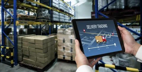 Delivery tracking system for e-commerce and modish online business Foto stock