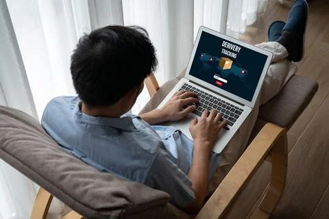 Delivery tracking system for e-commerce and modish online business Stock Photos