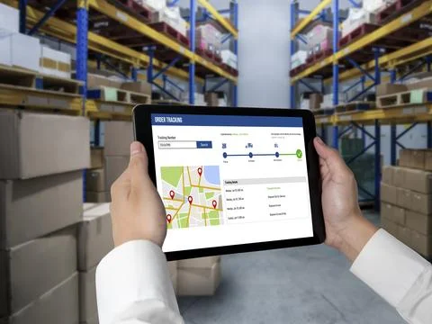 Delivery tracking system for e-commerce and modish online business Foto stock