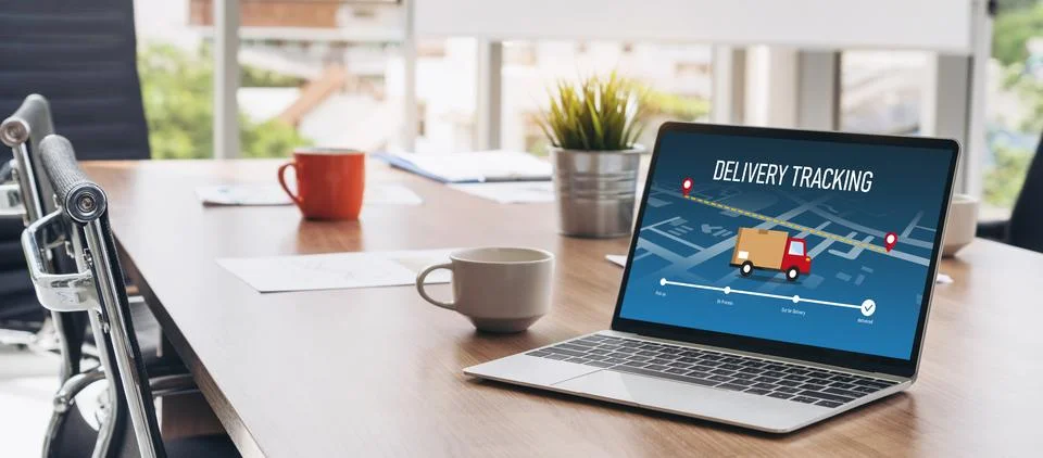 Delivery tracking system for e-commerce and modish online business Foto stock