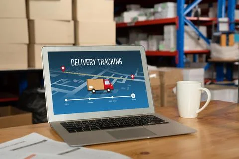 Delivery tracking system for e-commerce and modish online business Stock Photos