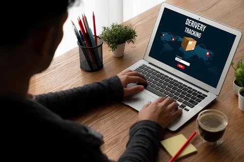 Delivery tracking system for e-commerce and modish online business Stock Photos