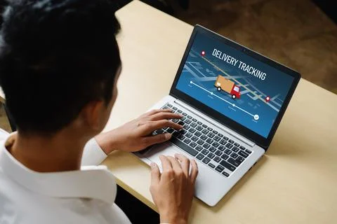 Delivery tracking system for e-commerce and modish online business Stock Photos