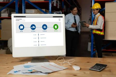 Delivery tracking system for e-commerce and modish online business Stock Photos